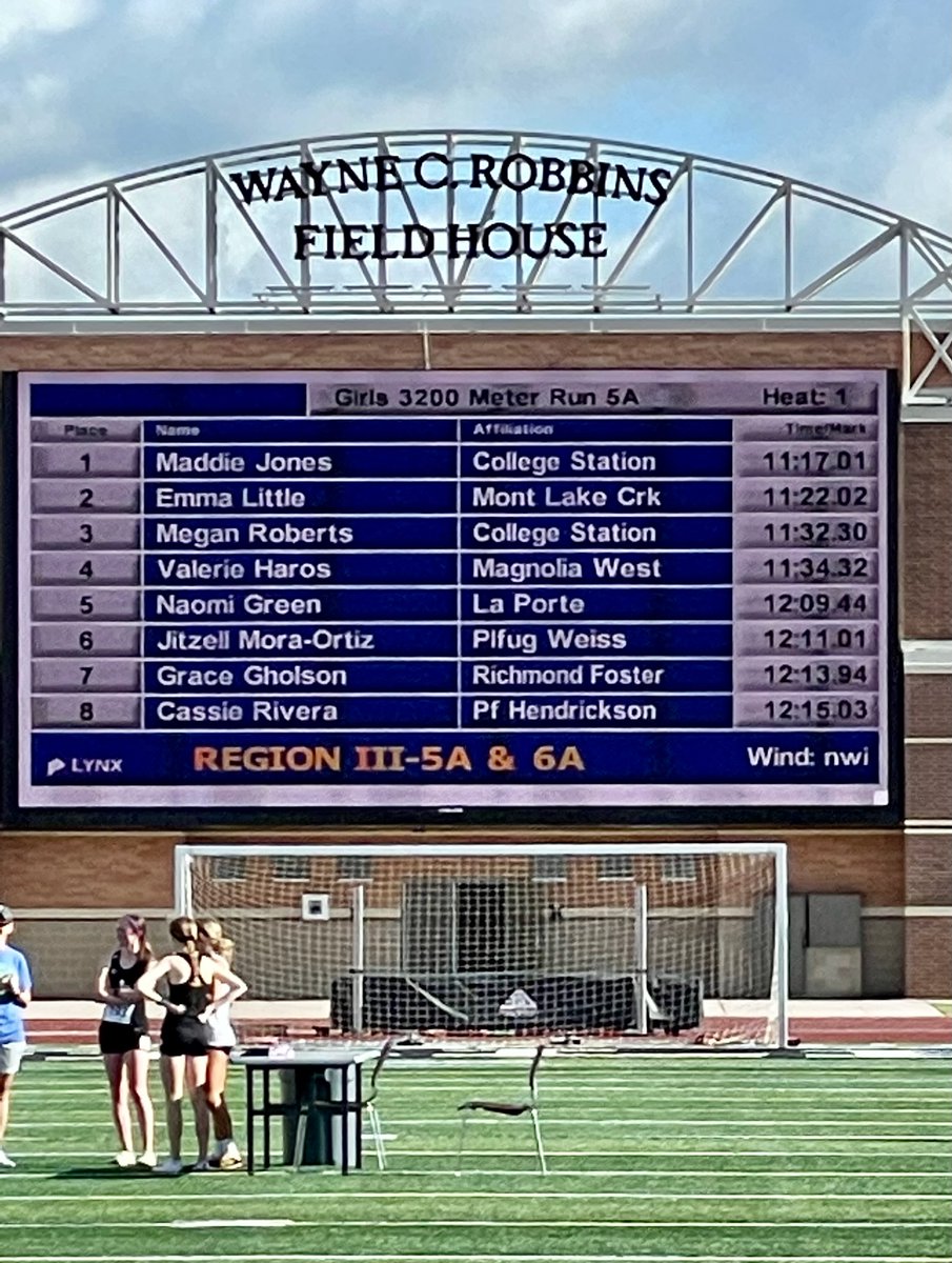 Cassie Rivera starts us off with a personal record 12:15.03 and an 8th place finish in the 3200m. Regionals is great place to have a PR!