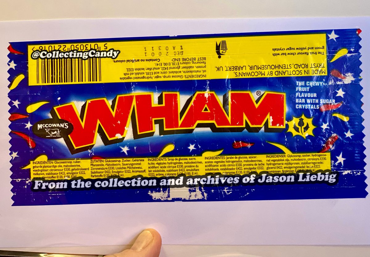 Collectingcandy's tweet photo. Some 1999-era UK Wham bar wrapper goodness. 

@BarrattSweets #whambar #barratt #vintagecandy #candywrapper https://t.co/9ggIErwKTy
