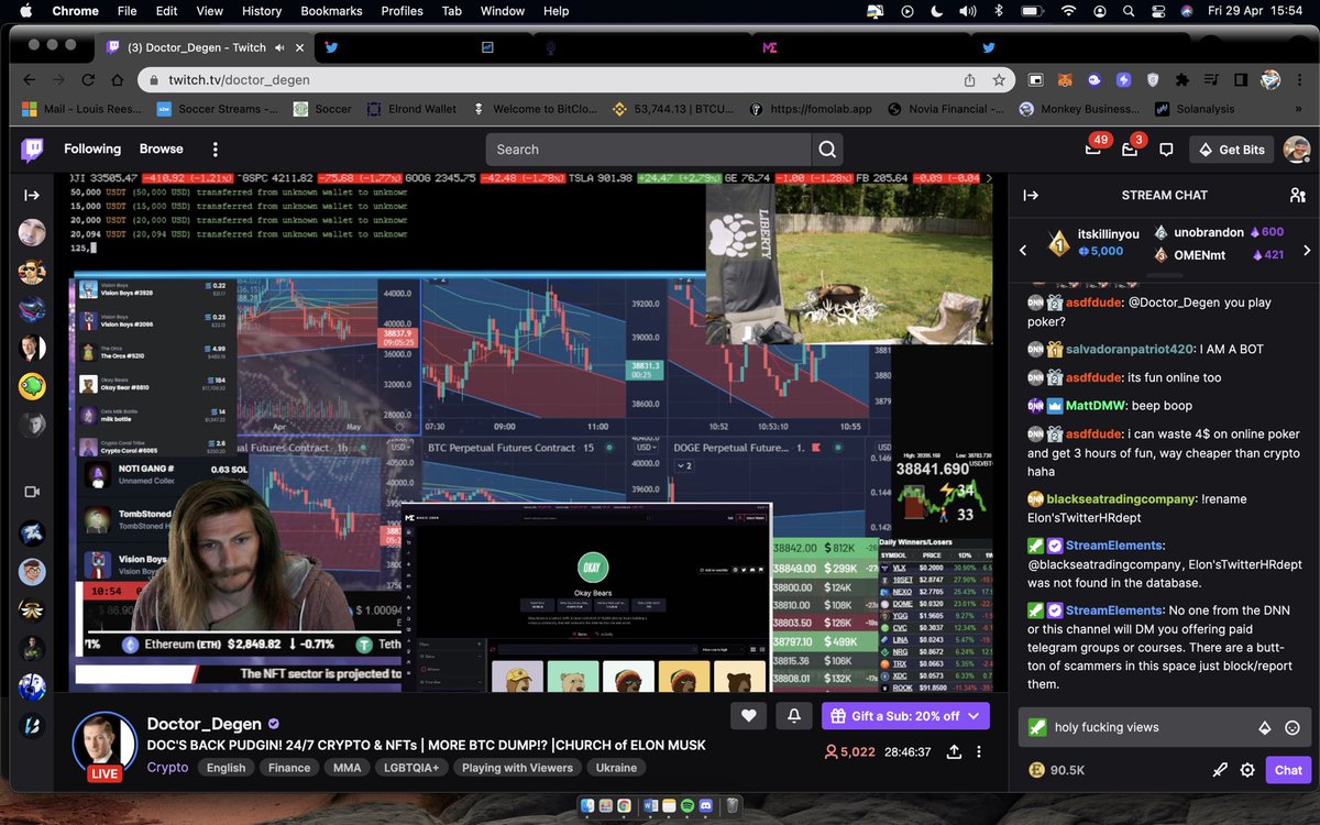 MicroDaosing's tweet photo. Nice to see @Doctor_Degen @DecentralizeDNN at 5k views #LiveOnTwitch https://t.co/jtVYQf6XI8