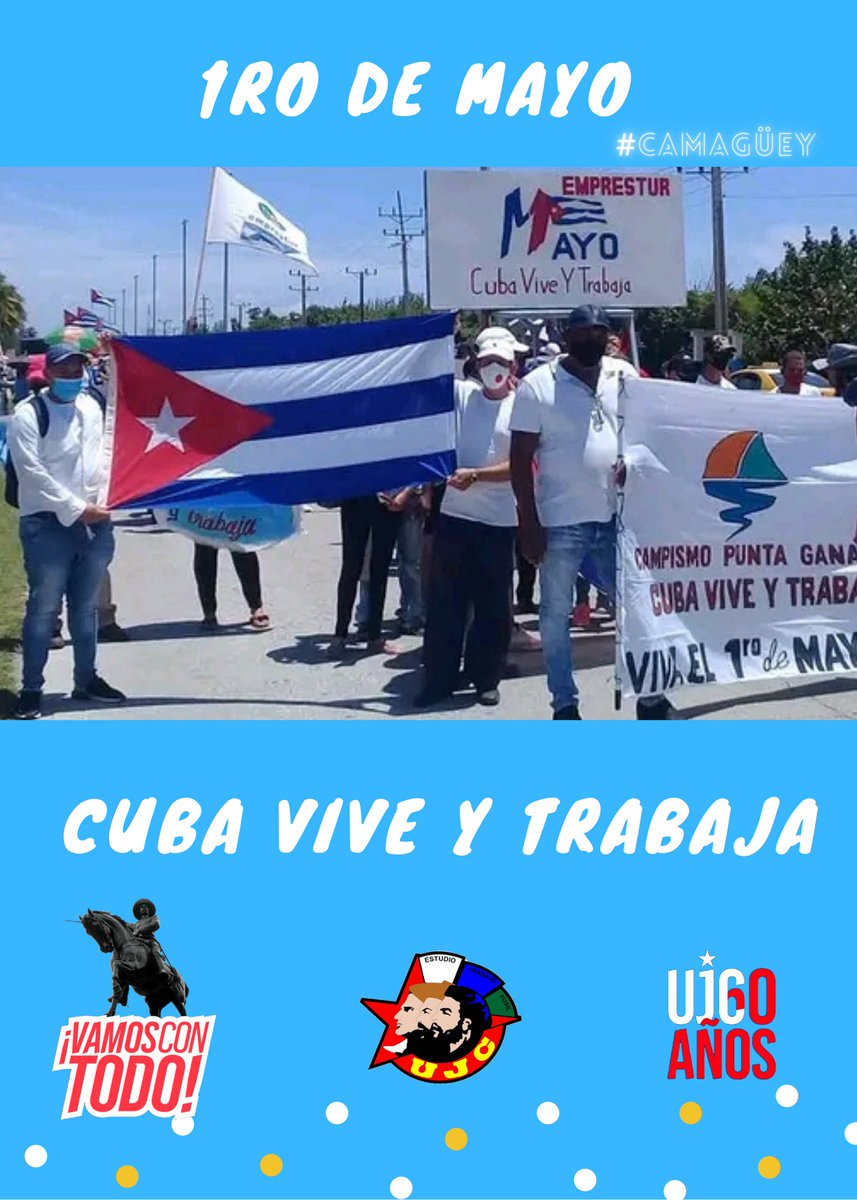 Las nuevas generaciones junto al movimiento obrero desfilarán con alegria, compromiso y el empuje que nos caracteriza. 
#CubaViveYTrabaja #VamosConTodo #Camagüey 
<a href="/UlisesGuilarte/">Ulises Guilarte de Nacimiento</a> <a href="/KelyAlvarezFer4/">Kely Alvarez Fernández</a> <a href="/Vismar_rd/">Vismar</a> <a href="/feu_uc/">UC FEU Camagüey</a> <a href="/Feu_Ucmcg/">🇨🇺Cibermambi FEU UCMCg❤</a>