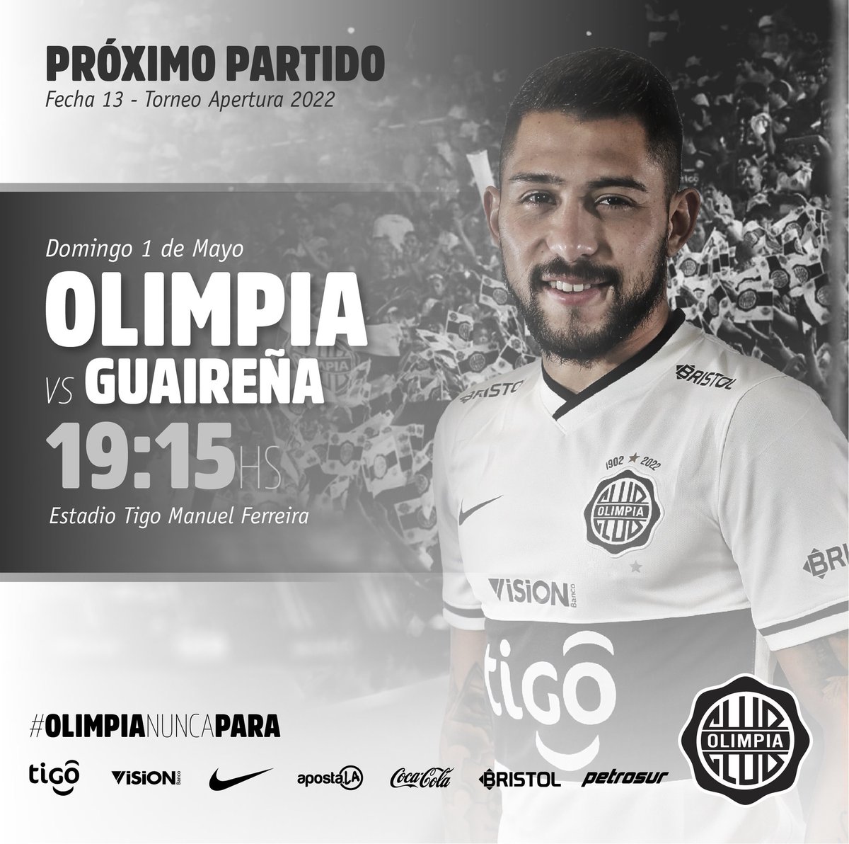 elClubOlimpia's tweet photo. Próximo partido. ➡️

El domingo, recibimos a Guaireña por la fecha 13 del Torneo #Apertura2022. ⚽️

✅ Habilitado el canje [https://t.co/bWYYWHxlCL] y la venta de entradas para el encuentro.

✍🏻 Venta en #ParaUno y en #Ticketea.

#Olimpia𝗡𝘂𝗻𝗰𝗮Para ⚪⚫⚪ https://t.co/NJCrZigINQ