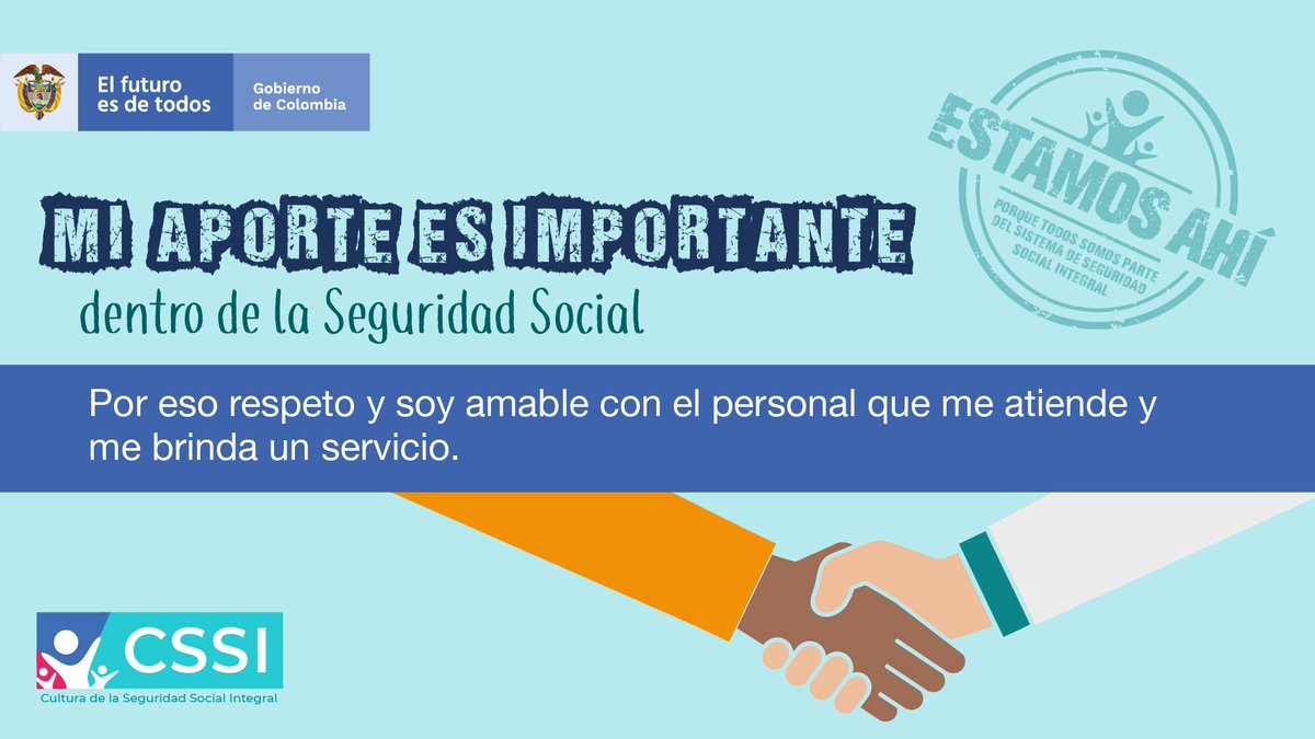 VoyconFroy's tweet photo. Tu aporte en la Seguridad Social     es importante.                             Estamos ahí, porque todos somos parte de la seguridad social.                 #semanadelaseguridadsocial  #estamosahi #colombia #salud #pensiones #riesgoslaborales     #culturadelaseguridadsocial https://t.co/ofLvx4gvmd