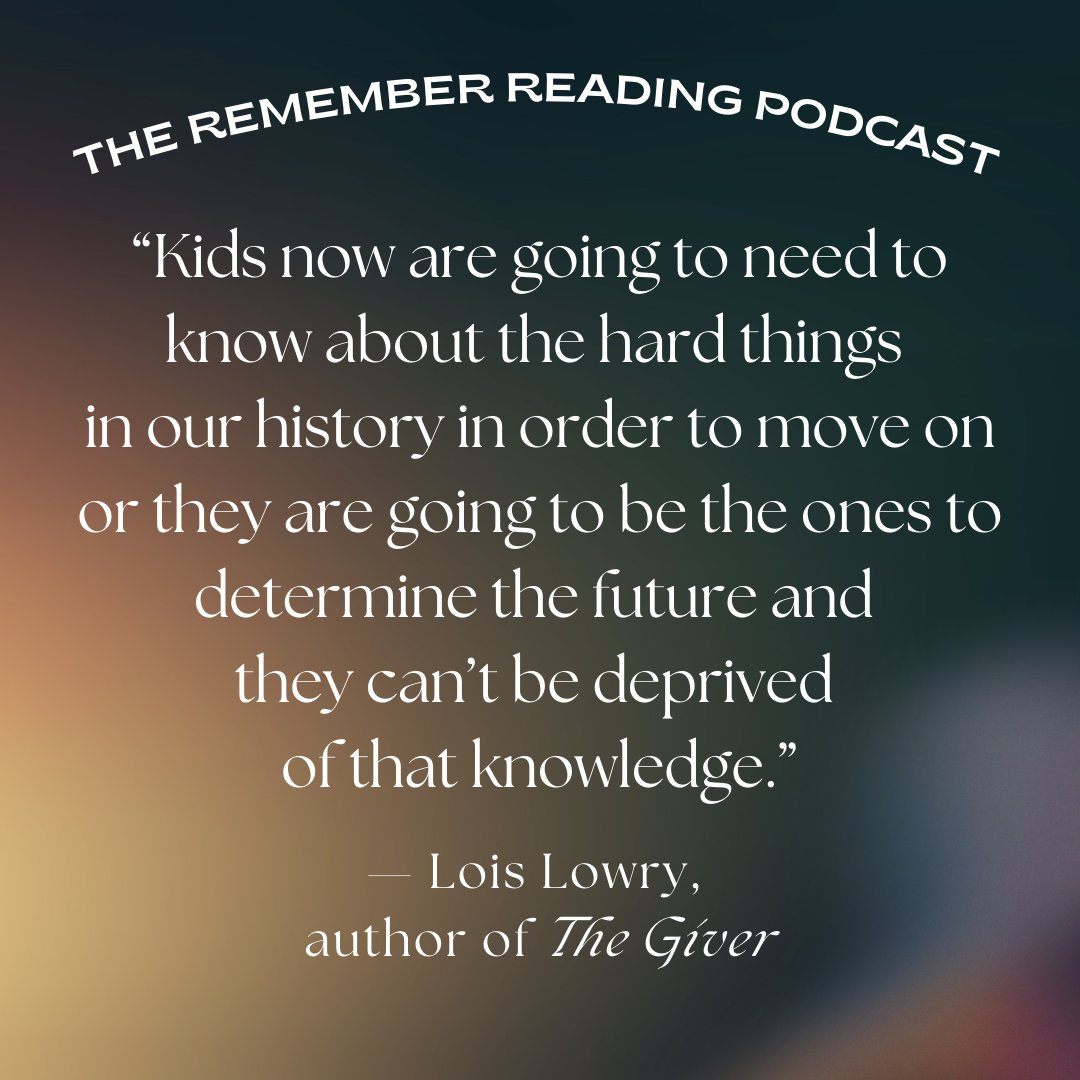 We simply can't deprive children of the knowledge of our history.

Catch up with @LoisLowryWriter, <a href="/KarinaYanGlaser/">Karina Yan Glaser (Updates Only)</a>, and @anneursu as they discuss banned books and #TheGiver on #RememberReading.

🔗: spoti.fi/3Lf0iyE