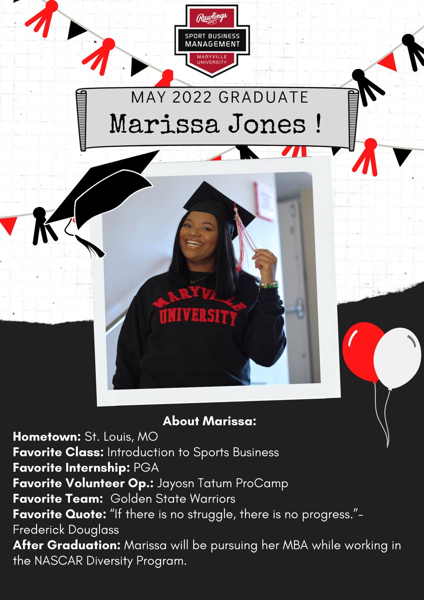 MURSBM's tweet photo. Congratulations Marissa Jones on graduating from the Rawlings Sport Business Management program at Maryville University!
#BigRedM #SaintStrong

@musportbiz
@DanielSportBiz https://t.co/bofEUV3SW0