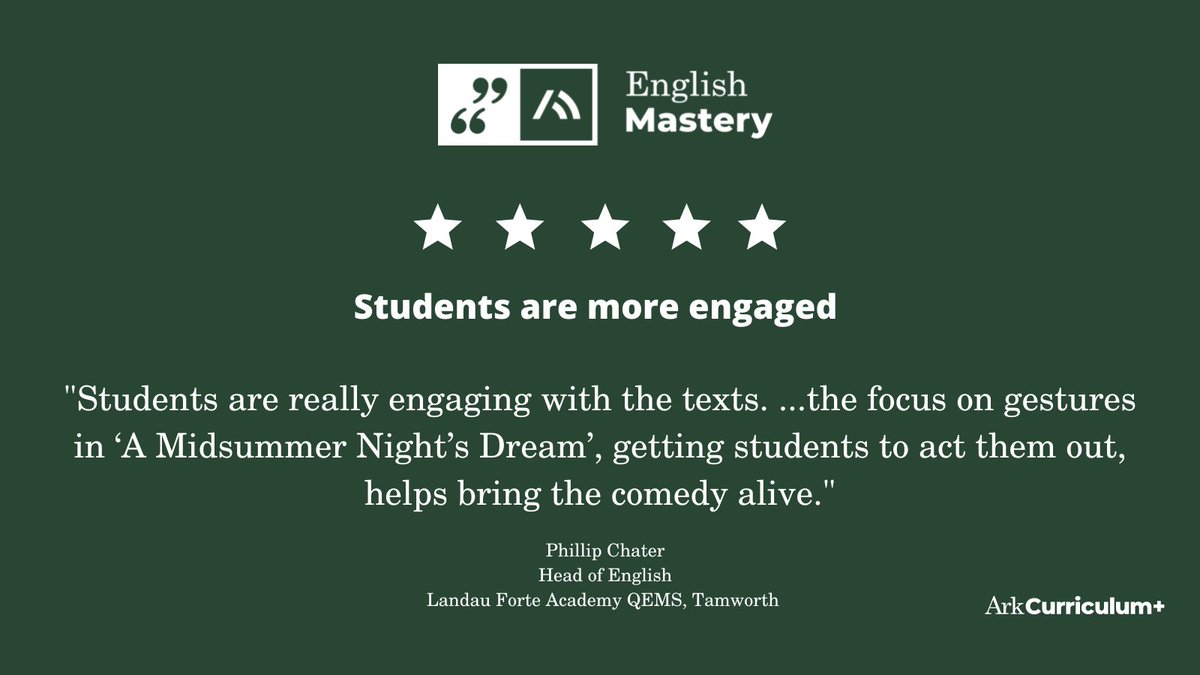 ArkCurriculum's tweet image. Looking for ways to increase student engagement in Key Stage 3 English? Landau Forte Academy QEMS share how English Mastery has helped them in our new case study:
bit.ly/EMResearchTria…

#TeachEnglish #edimpact #headofenglish #studentengagement