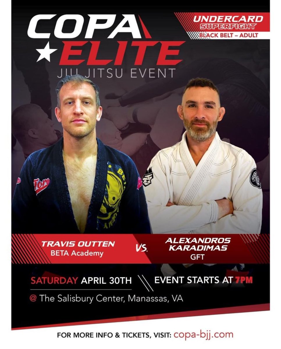 BetaAcademy's tweet photo. Good luck to Master Nak, Professor Travis, and Coach Jhimmie competing tomorrow at the COPA Elite BJJ event in VA! #betaacademydc #brazilianjiujitsu #jiujitsu #bjj #grappling #submissiongrappling #nogi #rolling #martialarts #mixedmartialarts #mma #competition #blackbelt #virginia https://t.co/NFt7MAvZVA