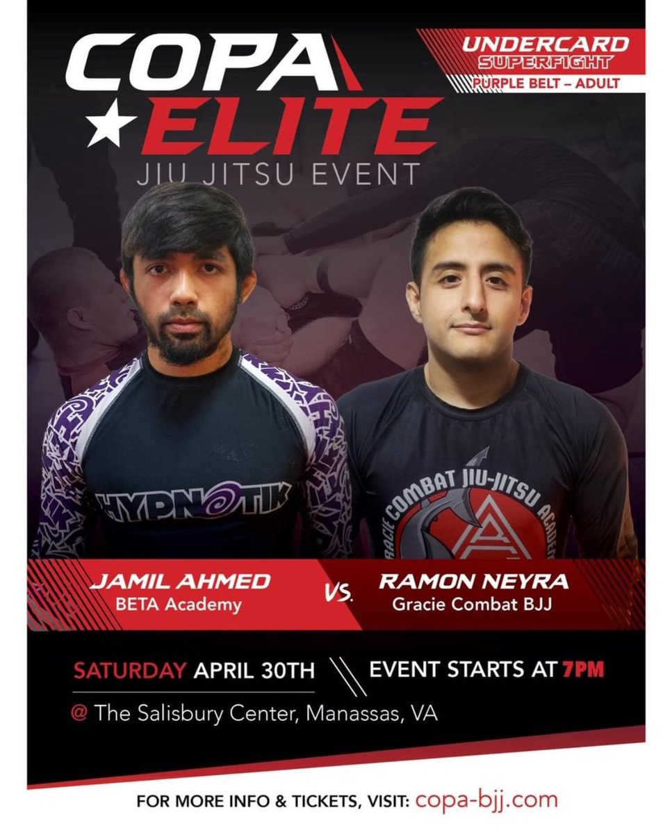 BetaAcademy's tweet photo. Good luck to Master Nak, Professor Travis, and Coach Jhimmie competing tomorrow at the COPA Elite BJJ event in VA! #betaacademydc #brazilianjiujitsu #jiujitsu #bjj #grappling #submissiongrappling #nogi #rolling #martialarts #mixedmartialarts #mma #competition #blackbelt #virginia https://t.co/NFt7MAvZVA