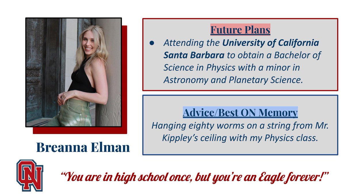 Keep up the great work, Breanna! Very excited for your bright future ahead! #ONClassOf2022