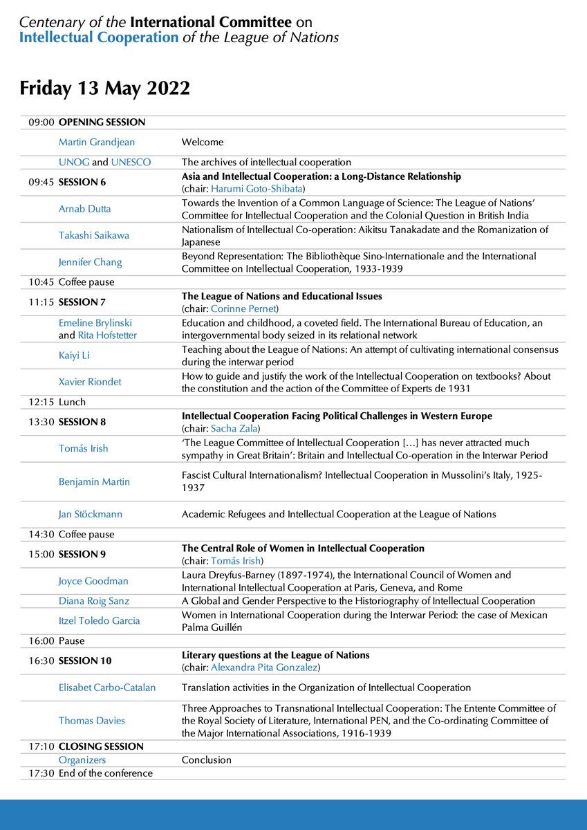 UNOGLibrary's tweet photo. "The League’s work in the field of what is known as #intellectualcooperation represents an adventure into an entirely new region of int'l activity"
Eric Drummond, #LeagueofNations Secretary-General

ℹ️ Conference https://t.co/BozhbGJgi1 
📅12-13 May
✅online/in person
👇 program https://t.co/9ofSp7EYBH