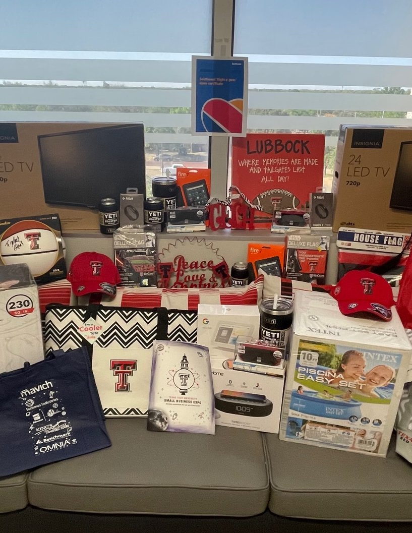 #TTUSBE22 is Tuesday, May 3rd, from 8 am - 12 pm. We have so much swag to give away that it did not all fit in one picture! Join us for your chance to win this and more - including a free flight from @SoutwestAir