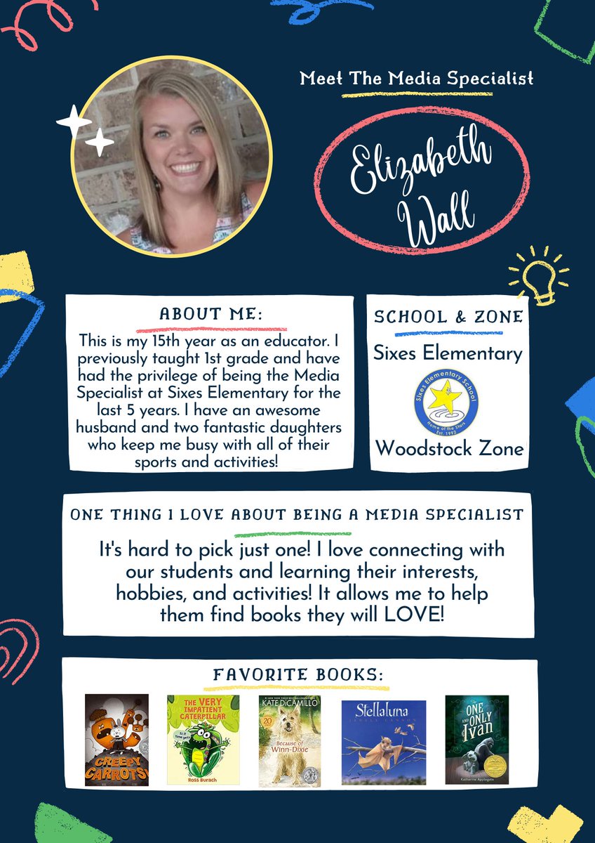 Let's take some time today to celebrate Mrs. Elizabeth Wall--media specialist at Sixes Elementary School! <a href="/SixesMedia/">Elizabeth Wall</a> <a href="/SixesES/">Sixes Elementary</a>