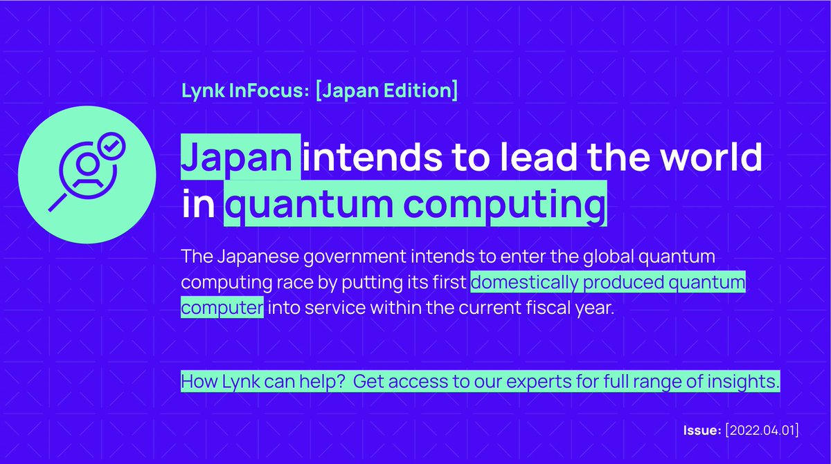 LYNKglobal's tweet image. The new strategy includes plans to establish four quantum research centers across the country.
Need insights? Engage with Lynk experts.
Sign up to receive our timely InFocus newsletters: bit.ly/3maZ24c
#Japantech #quantumcomputing #lynkcurated #lynkinfocus