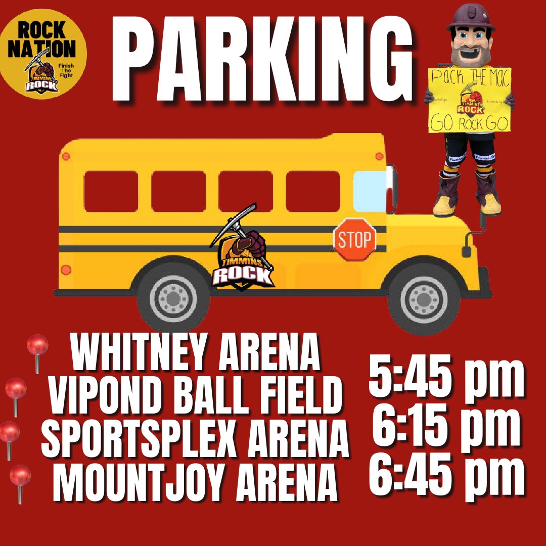 TimminsRock's tweet photo. No parking at the arena tonight. Grab a FREE shuttle to the game! https://t.co/2DFNWR6H33