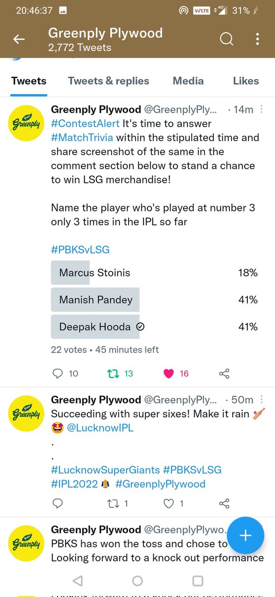 ContestLover45's tweet photo. @GreenplyPlywood Ans) DEEPAK HOODA
#ContestAlert #MatchTrivia
#PBKSvLSG
@GreenplyPlywood
TAG
@NikulChudasama1 @Priti_Rathod123 @vkchetan47 https://t.co/wLIvM1pev5