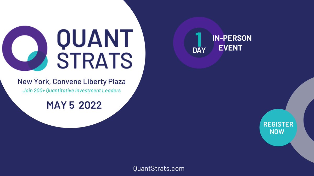 AdvisorsAlpha's tweet image. Listen to inspiring presentations &amp;amp; vigorous panel debates led by global innovators &amp;amp; inspiring keynotes discussing #quantitative investment strategies, leveraging technology &amp;amp; #riskmanagement, at @quantstrats on May 5th. Register here: bit.ly/3k5azkZ #QS22 #QuantStrats