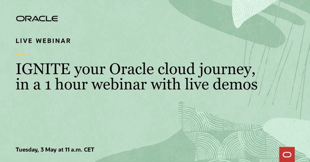 Its only one hour - well worth the time. In this 1 hour webinar with a live demo, <a href="/Oracle/">Oracle</a> experts will share the best concepts to start your Oracle Cloud journey. You'll also learn about the latest releases to keep you up to date. bit.ly/3F48vU2