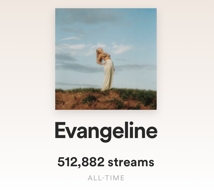 My first single Evangeline hit over 500k streams on Spotify last week.

Feeling grateful for all the love 🥹 

New music coming this summer 🍒 🎲