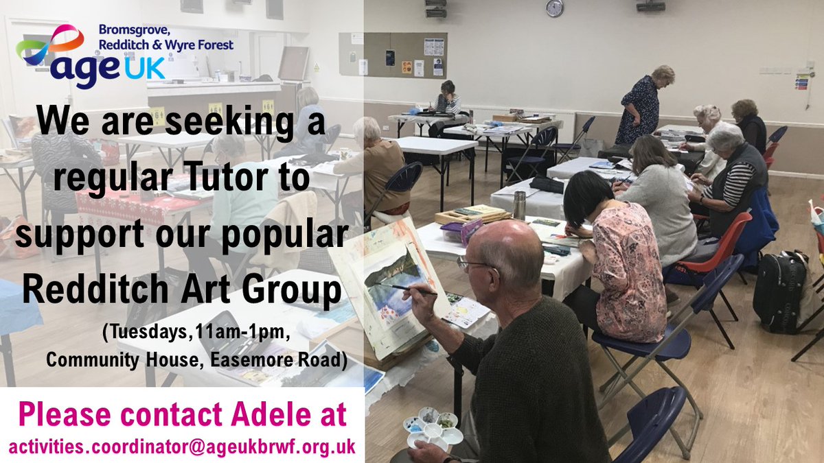 If you know anybody local to #Redditch that might be able to support our #ArtGroup, please contact <a href="/AgeUK_BRWF/">Age UK North Worcestershire</a>'s Activities Coordinator, Adele, at activities.coordinator@ageukbrwf.org.uk 🙏
#WorcestershireHour