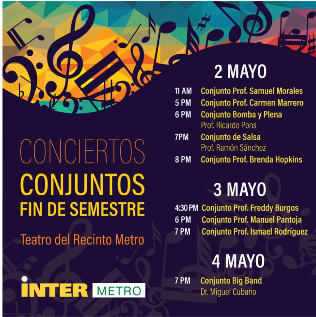 mubainter's tweet photo. ¡Ven a disfrutar del talento de nuestros estudiantes! Conciertos de Fin de Semestre en la Inter Metro (Recinto Cupey) Entrada Libre de Costo. #conciertos #musicaenvivo #intermetro #musicapopular @rectorametro @interpuertorico    @intermetropr https://t.co/GxdnYcI372