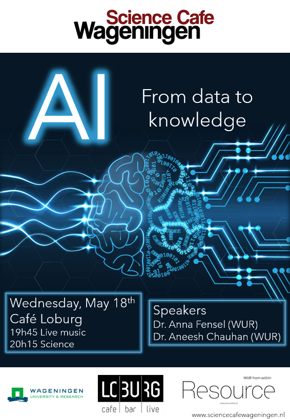 Dear SCW friends, a new SCW event "AI: From data to knowledge" is scheduled for the 18th of May, 2022 (Wednesday). We are back in #cafeLoburgWageningen to discover more about AI and its applications. Come, enjoy live music and learn from our speakers. We hope to see you there!