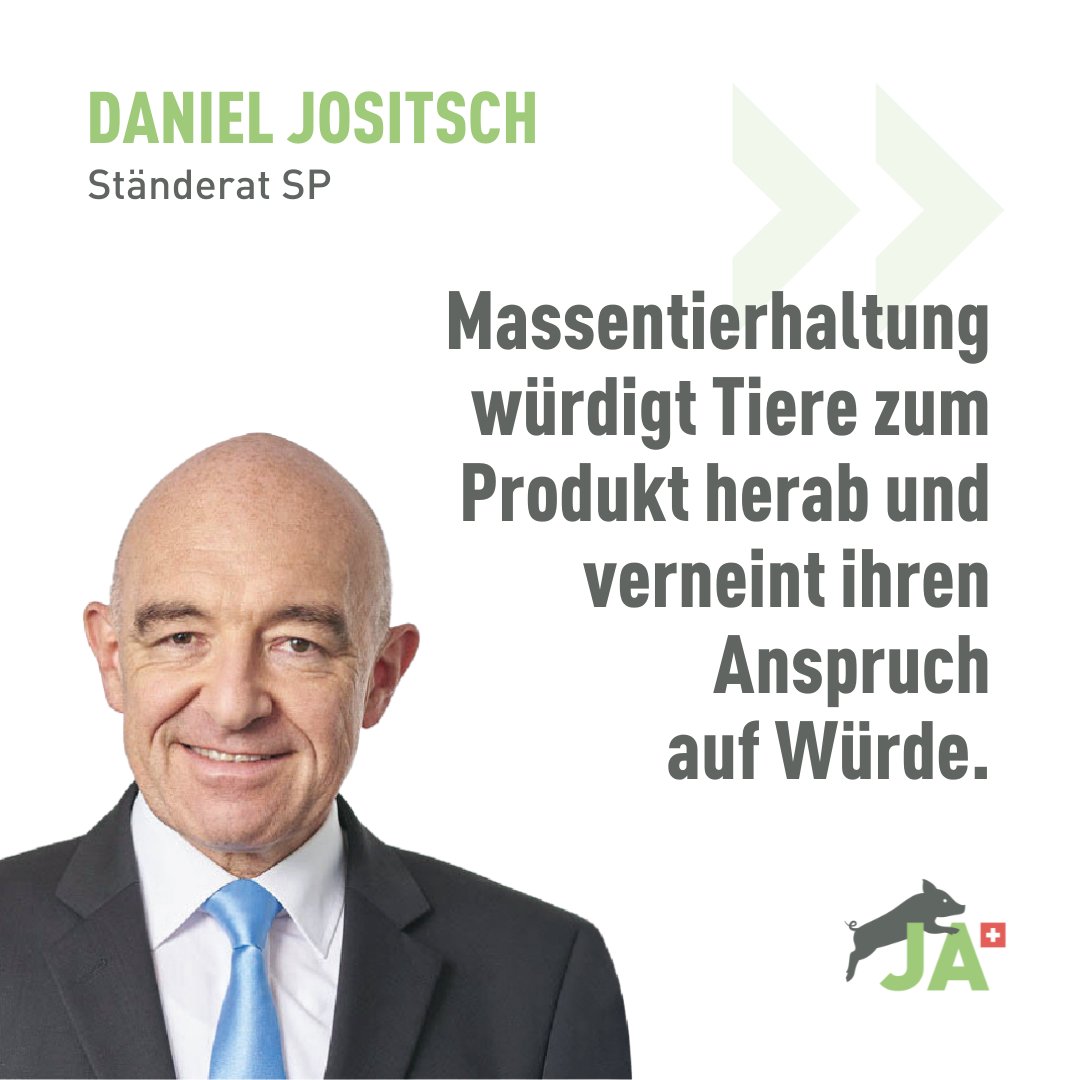 👏  Herzlichen Dank für die Unterstützung, <a href="/danieljositsch/">Daniel Jositsch</a> ! Wir freuen uns, als Initiative auf eine breite Unterstützung aus der Politik, Kultur und Zivilgesellschaft zählen zu dürfen.

Erfahren, wer alles die Initiative unterstützt 👉  massentierhaltung.ch/unterstuetzende