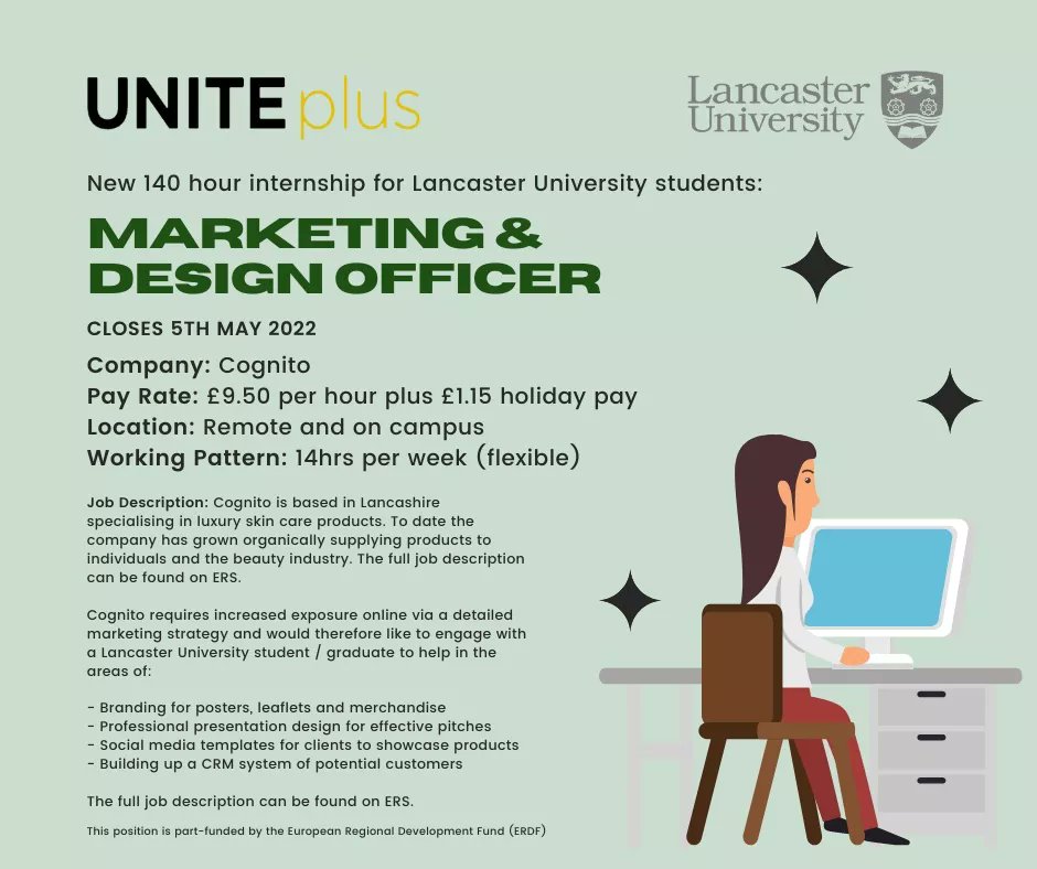 UNITEplusLanc's tweet photo. New: 140 Hour Internship

Paid: National Living Wage

Company: Cognito

Closing Date: 05/05/22

https://t.co/dvbKVA61h3 https://t.co/Cc69ZmFFv8