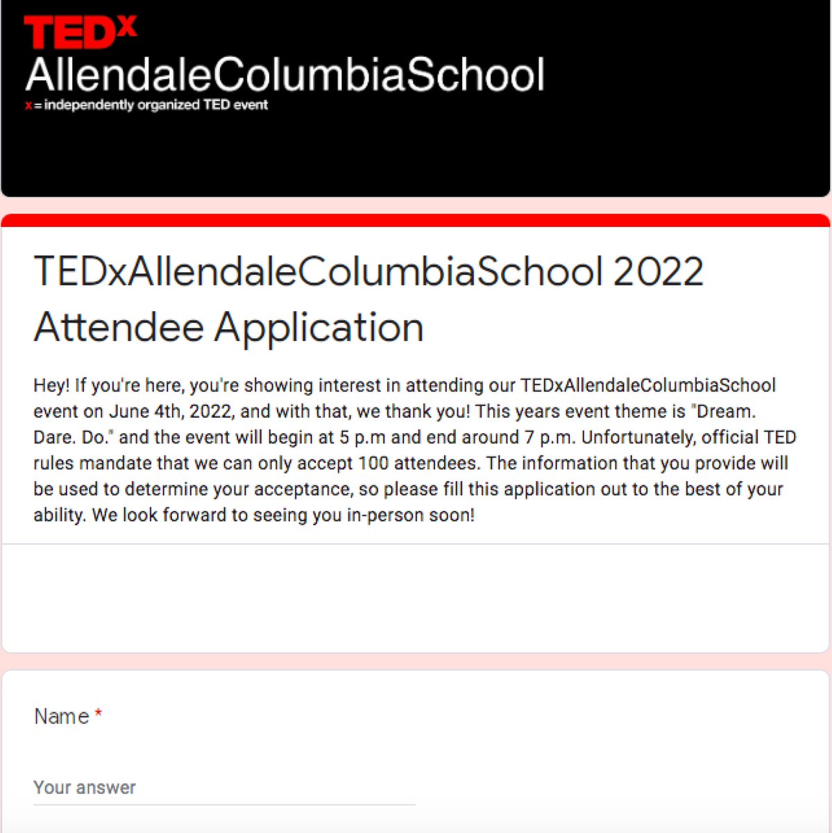 TEDxACSchool's tweet image. The attendee application is HERE and LIVE!! Our event is in-person on Saturday, June 4th and spots will fill up quickly. Link to apply is here: docs.google.com/forms/d/e/1FAI…