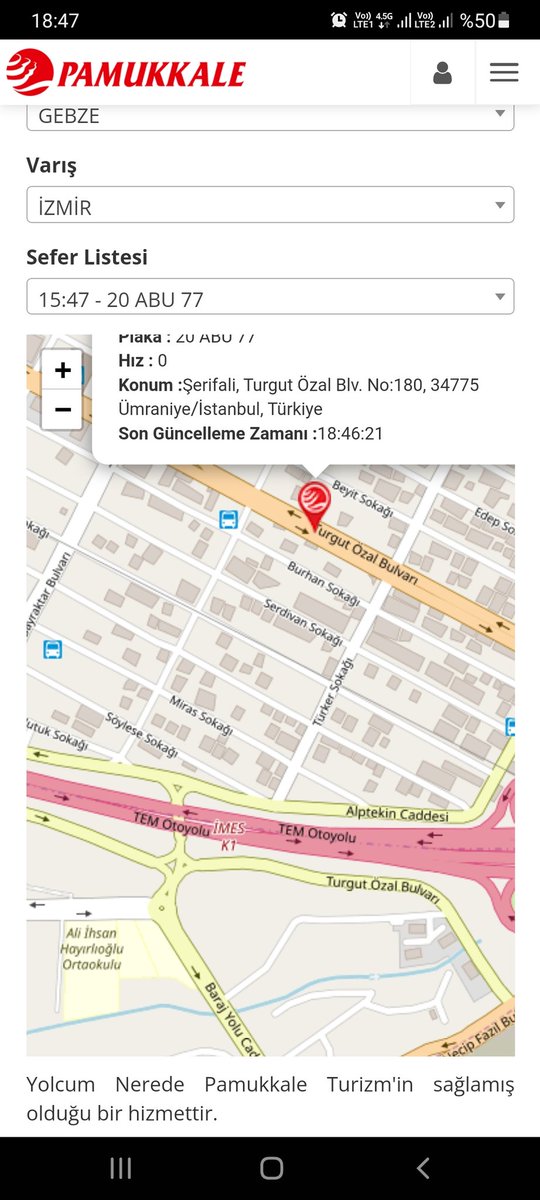 #PamukkaleTurizm Gebzeden 1546 da hareket etmesi gereken aracınızın son durumu. Bu arada 1620 aracı Bursayı geçmiş durumda. Büyük olmak bu zamanlarda çözüm üretmektir. Ama bize bilgi veren kimse yok.