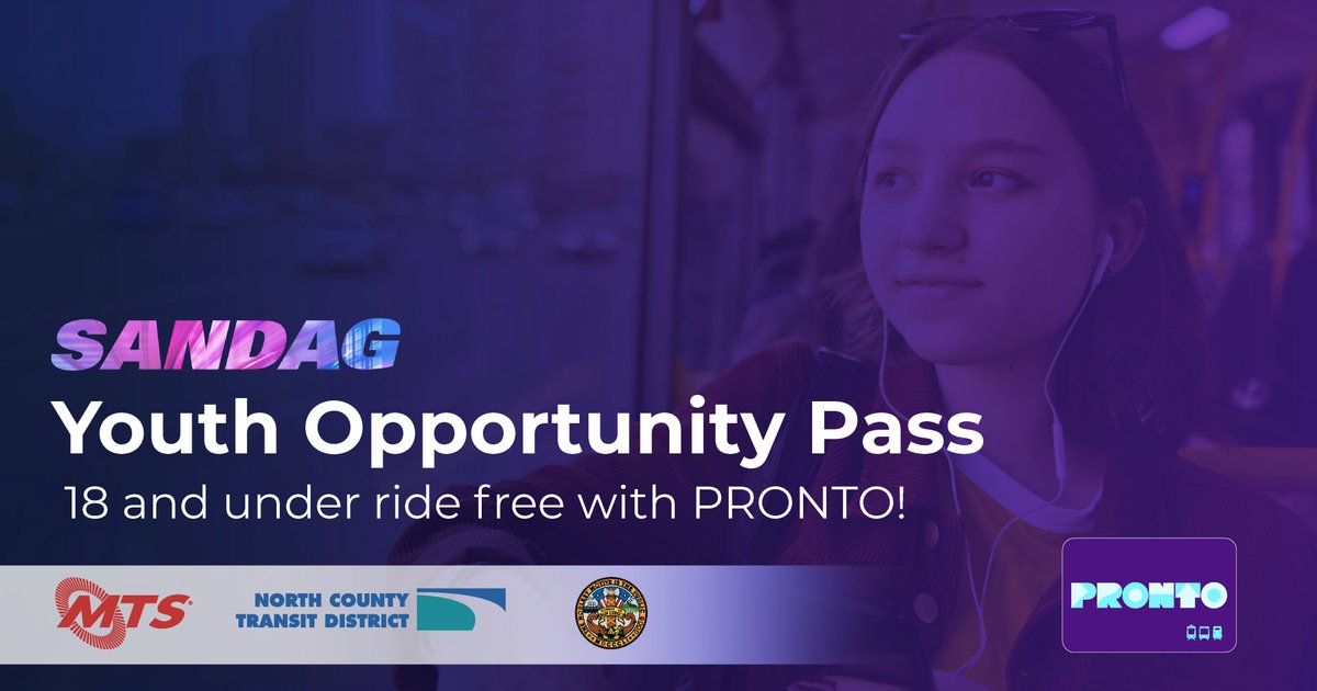 EUHSD's tweet image. Have you heard? Beginning May 1, anyone 18 &amp;amp; under can ride transit for FREE in San Diego County with a PRONTO account. Download the PRONTO app and make sure the account is registered as a Youth account or get a PRONTO card from your school today.