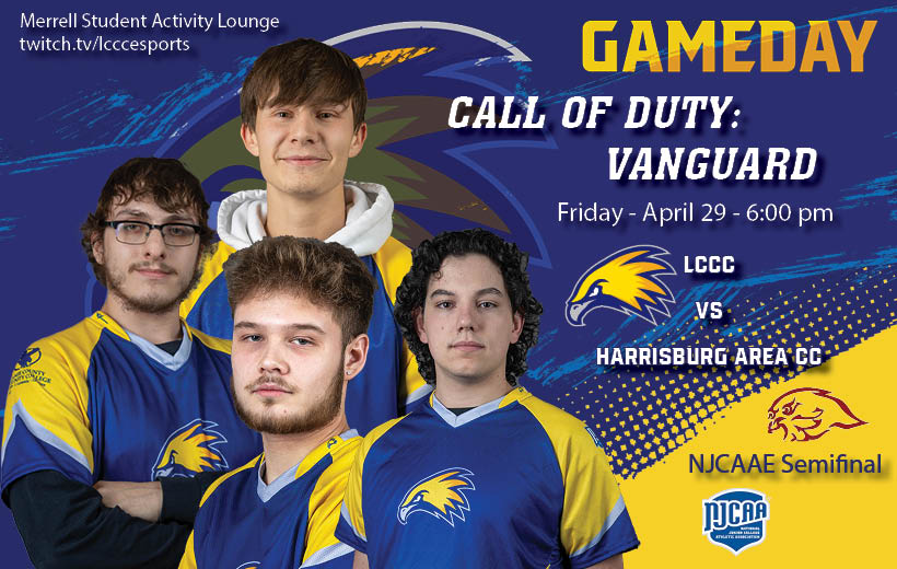 LCCCsports's tweet photo. It's go time for the Golden Eagles on the consoles tonight!

@LCCCesports Call of Duty: Vanguard looks to follow up the success from Warzone as they take on Harrisburg Area Community College tonight at 6:00 pm in the @NJCAAe  Semifinals!

#TakeFlight #WinandAdvance https://t.co/8flTzNgwS5