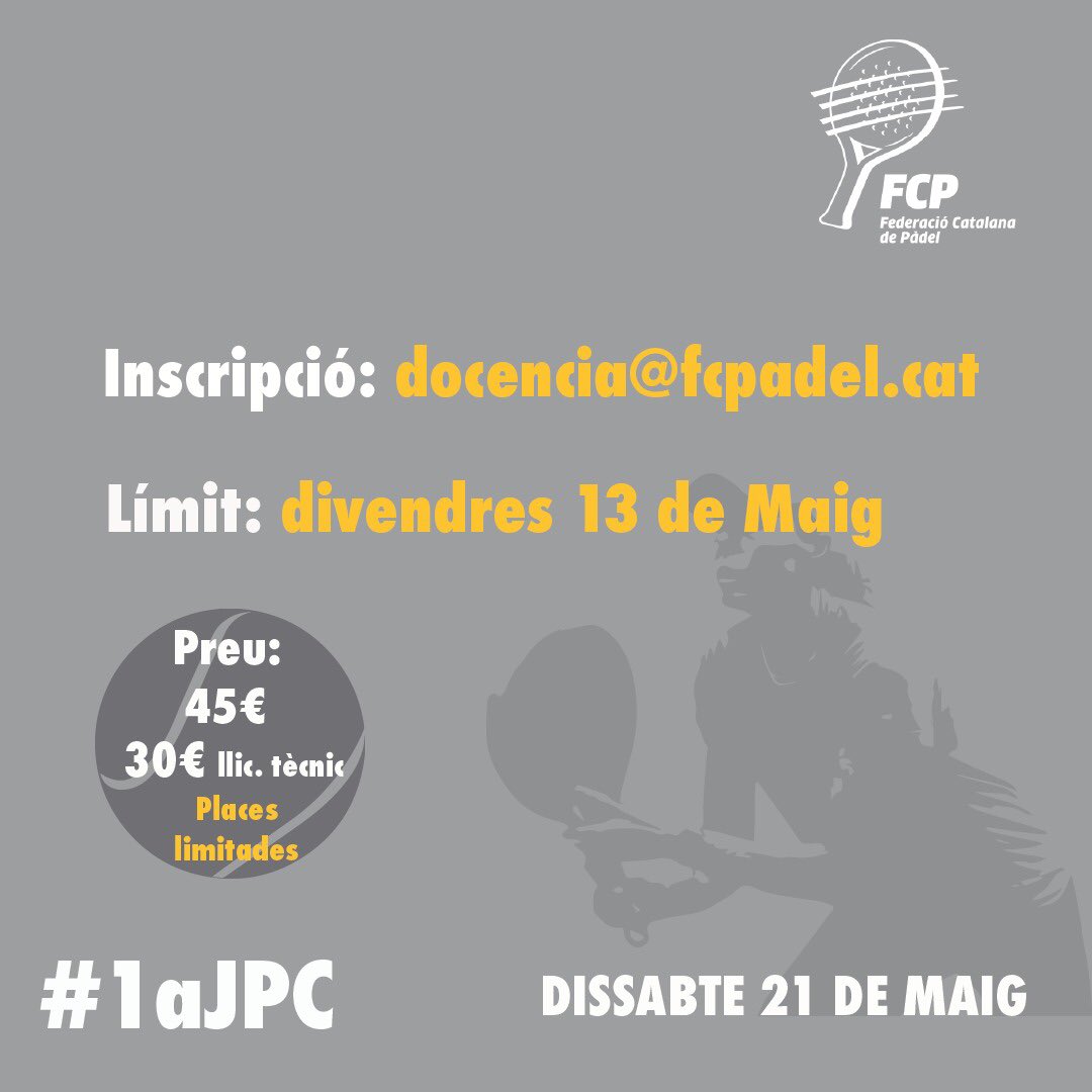 🆕 1a JORNADA DEL PÀDEL CATALÀ #1aJPC
📅 21/05/22 👉 10:55h
📍<a href="/CE_Valldoreix/">Club Esportiu Valldoreix</a> 

📝 El club 2.0. La importància de les XXSS
🗣 Carles PRAT (<a href="/carles_prat/">carlesprat</a>)

Més informació i inscripcions
ℹ️ 👉 bit.ly/1a_Jornada_Pàd…

#Pàdel #Català #Formacio #XXSS #SocialMedia #Clubs
