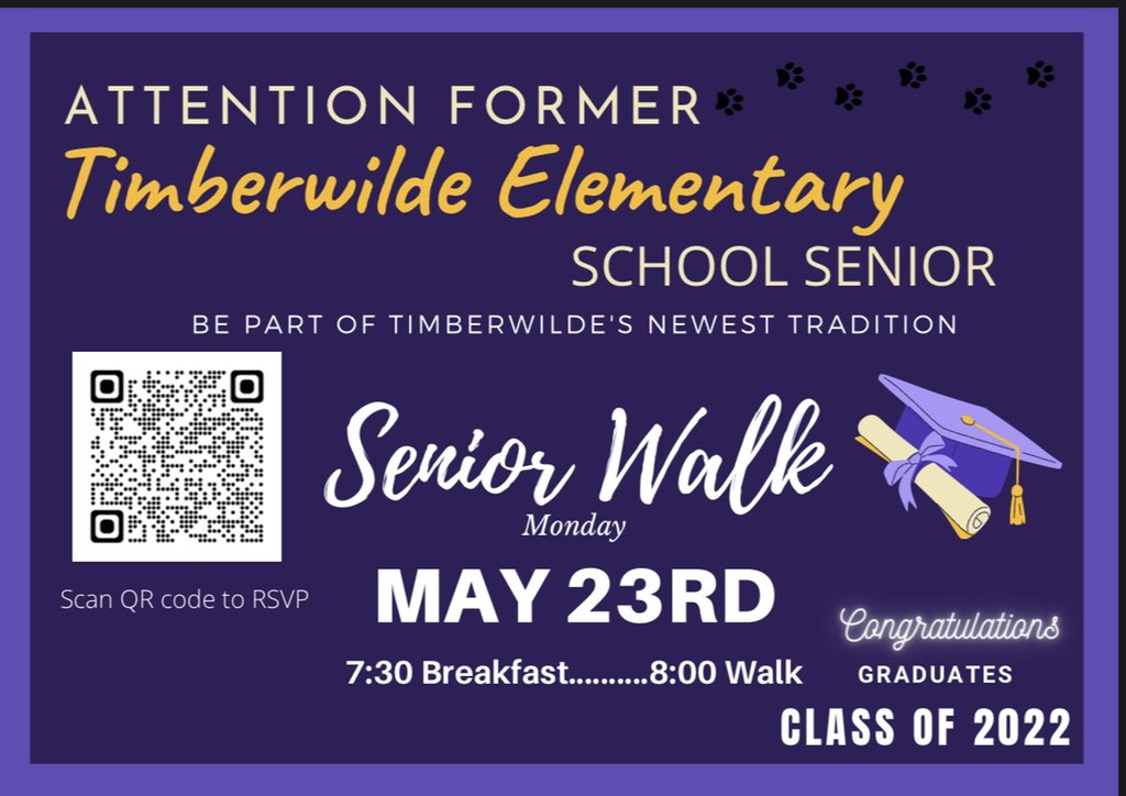 NISDWarren's tweet photo. This just in…Senior Walk info for Timberwilde! @NISDTimberwilde https://t.co/Af5LMK9DoG