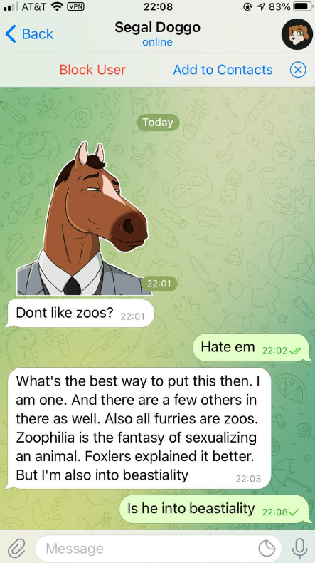 Paws__United's tweet photo. Member of @Furry_Raiders admits to being into beastiality https://t.co/oWFCBsGBfZ