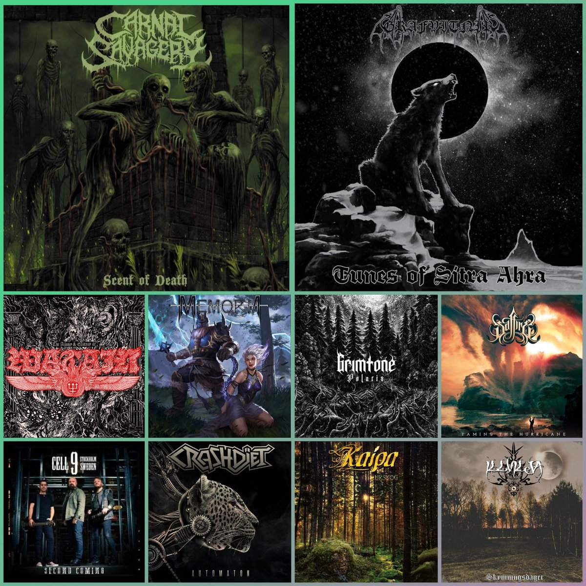 Vegmarg's tweet photo. NEW RELEASES THIS WEEK! @CarnalSavagery #Grafvitnir #Kaipa #MemoriaBand @watain #Cell9 @crashdiet_org #Illvilja #Grimtone #Saffire 🇸🇪 https://t.co/PciBSrsK0A