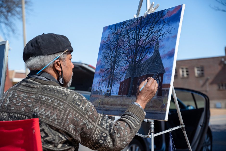 thegrovestl's tweet photo. There's something so peaceful about watching an artist at work. We loved happening on Dexter Silver painting the Emmaus Baptist Church. #artist #artistatwork #localart #localartist #paintinginprogress #community #localgallery #grovestl #thegrovest
📷 Jack Connaugh https://t.co/o01DfXXYHS