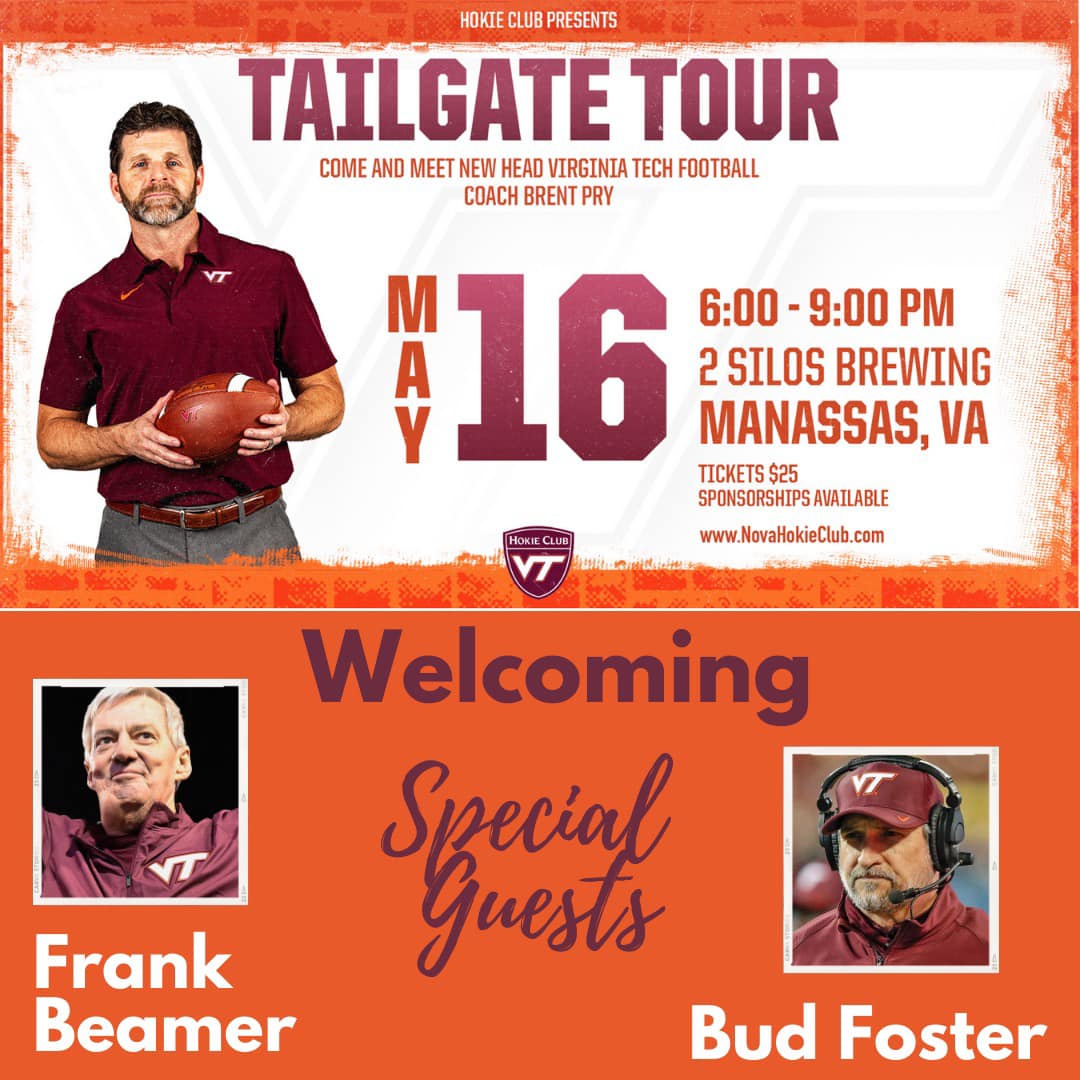 DC Hokies (@dchokies) on Twitter photo Come meet <a href="/HokiesFB/">Virginia Tech Football</a> HEAD COACH <a href="/CoachPryVT/">Brent Pry</a> at <a href="/2SilosBrewing/">2 Silos Brewing Co</a>! Early bird tix until 5/6 for $25. Regular price= $40 Special guests: <a href="/WhitBabcock/">Whit Babcock</a>, <a href="/MikeBurnopVT/">Mike Burnop</a>, and the LEGENDARY <a href="/coachfostervt/">Bud Foster</a>!! Cash bar, food for purchase, auction items, and raffle prizes. All ages are welcome! Come meet <a href="/HokiesFB/">Virginia Tech Football</a> HEAD COACH <a href="/CoachPryVT/">Brent Pry</a> at <a href="/2SilosBrewing/">2 Silos Brewing Co</a>! Early bird tix until 5/6 for $25. Regular price= $40 Special guests: <a href="/WhitBabcock/">Whit Babcock</a>, <a href="/MikeBurnopVT/">Mike Burnop</a>, and the LEGENDARY <a href="/coachfostervt/">Bud Foster</a>!! Cash bar, food for purchase, auction items, and raffle prizes. All ages are welcome!