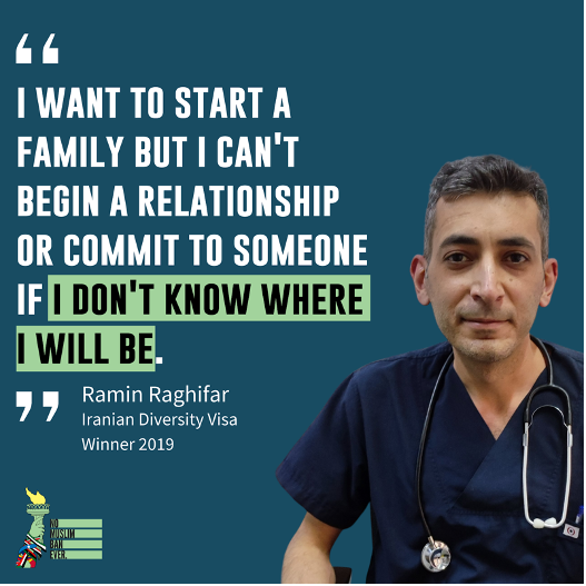 NIACouncil's tweet photo. Ramin Raghifar won a diversity visa after 15 years of applying for the program. However, the Muslim Ban halted his plans of coming to the U.S.

Sign the petition to call on the Biden admin to grant entry to ALL diversity visa winners: 
https://t.co/YYOOu11oW1 https://t.co/Bqi7bHitpm