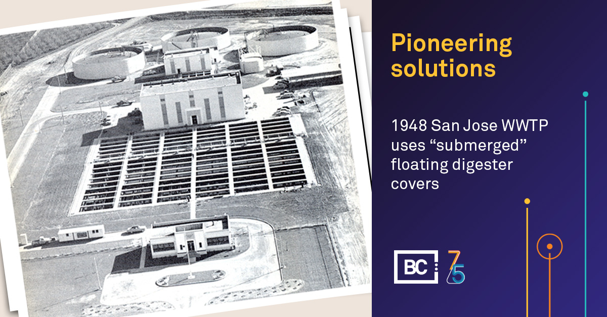 brwncald's tweet photo. In 1948, Brown and Caldwell pioneered 'submerged' floating digester covers to minimize foam and scum in San Jose, CA. It was the first of many firsts we're honored to have shared with clients to advance the industry.
Join our #BC75 celebration: https://t.co/zW2xCXQmSZ https://t.co/gXarNz2rZ1