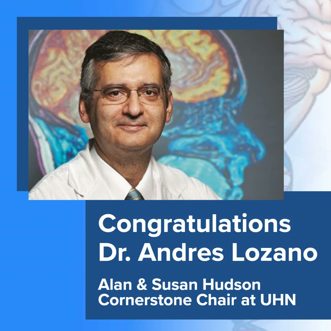 Congratulations to Dr. Andres Lozano, who has been appointed as the Alan &amp; Susan Hudson Cornerstone Chair in #Neurosurgery at <a href="/UHN/">University Health Network</a>!

#Neurosurgeon #Neuroscience #UHN