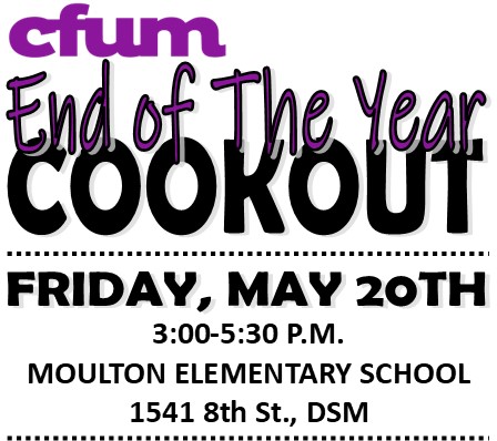 CFUM_DSM's tweet photo. Join us to celebrate the end of a great school year. There will be games, great music, Kona Ice and a Bounce House! RSVP to amy@cfum.org

To help us continue great programming please consider donating to our AWESOME SUMMER DAYS Enrichment Program at https://t.co/HCYLNUtkOt https://t.co/vbPZjkbx1i