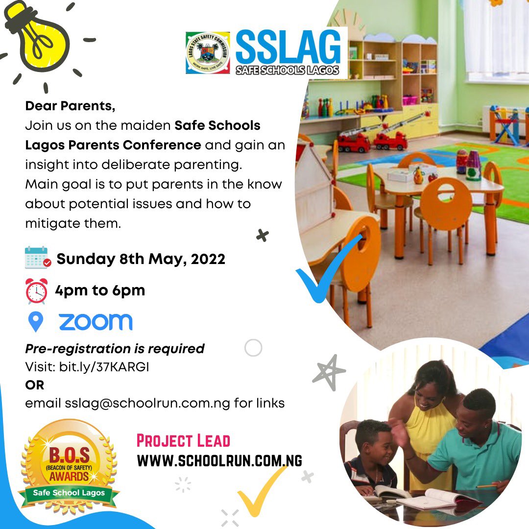 Schoolrun_acad's tweet photo. Dear Parents, Join us on the maiden Safe School Parents Conference and gain an insight into deliberate parenting.
Main goal is to put parents in the know about potential issues and how to mitigate them.

Click the link https://t.co/7MsO8Ih3lv for pre-registration. https://t.co/fruaQqZ1hK