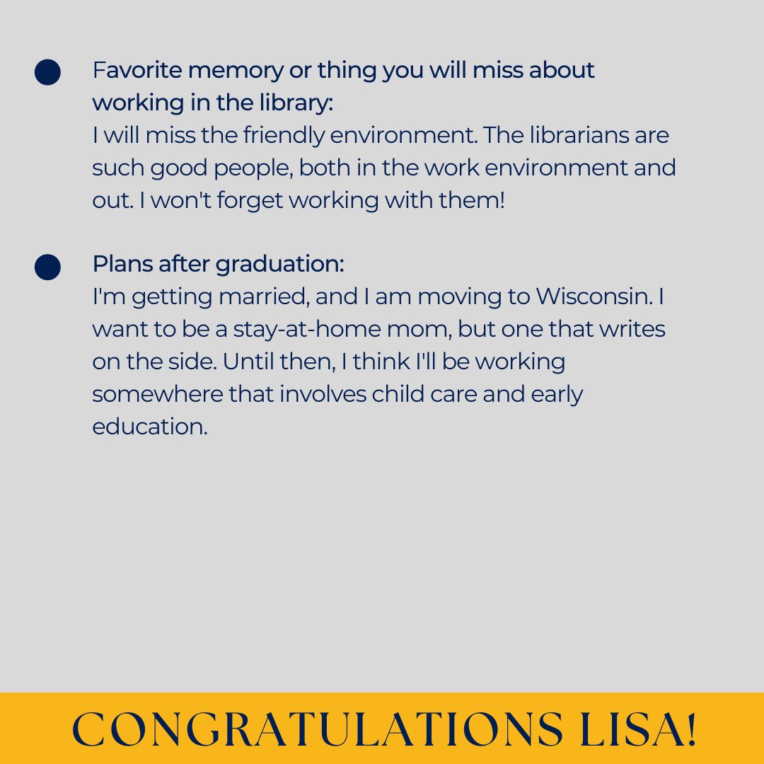 Our second Senior Spotlight celebrates Lisa Hess.  Congratulations, Lisa, on all the hard work you've put in these last four years. We will miss you in the Library! 

#SeniorSpotlight #MarianUniversity