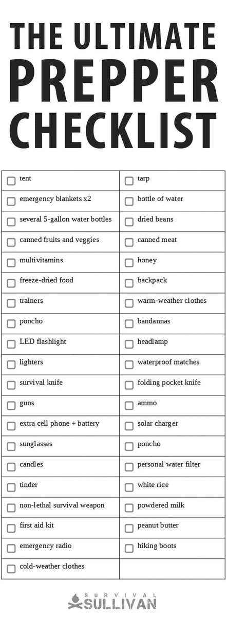 BugoutBrigade's tweet photo. The Ultimate Prepper Checklist. Everything you need to check off the list. #survival #Prepper #rtitBot #f4f #follo4follo #follo4folloback #FolloMe #Follobackinsoumis #folloback https://t.co/m5xLPf4GqX