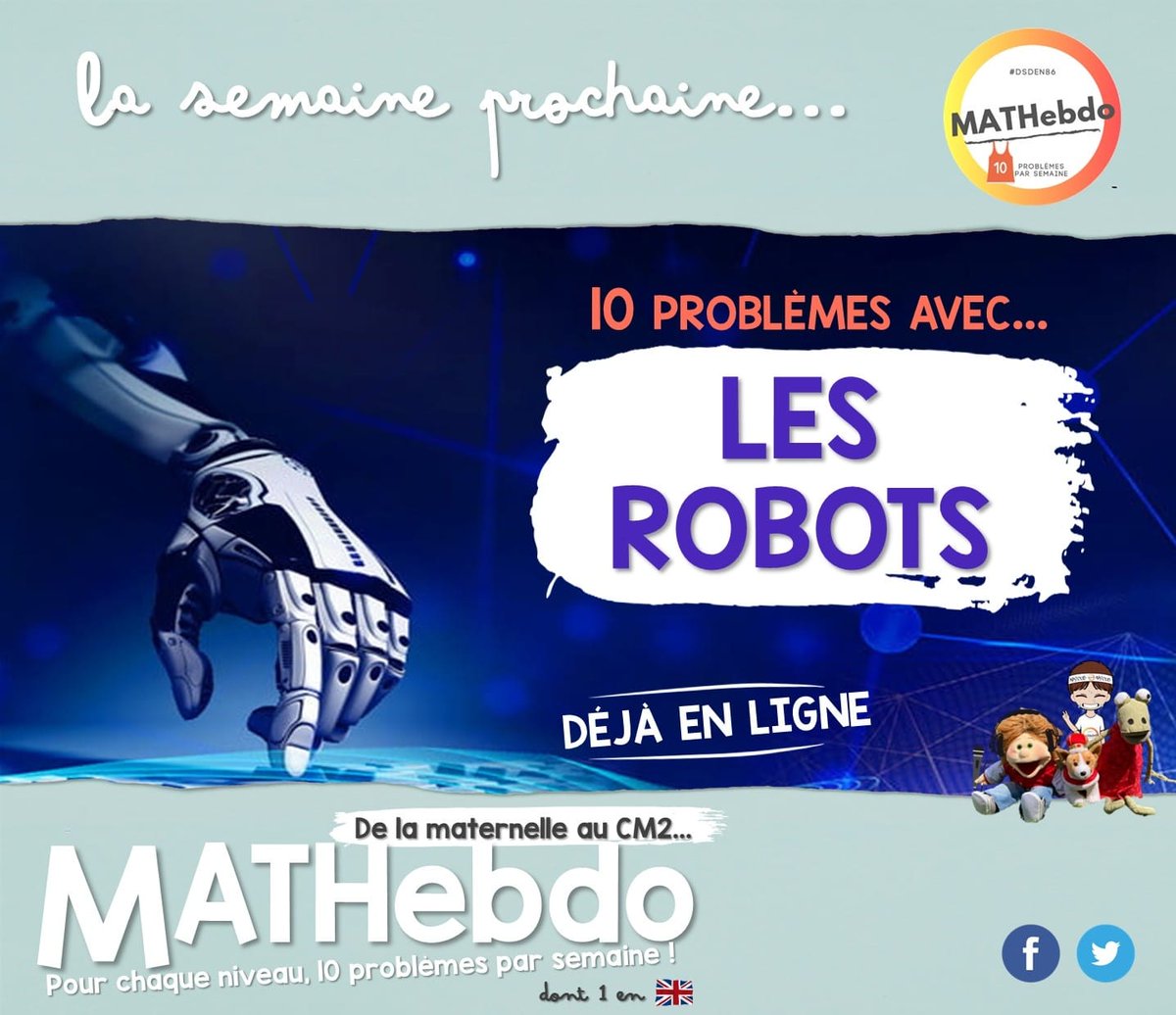 JosetteRapiette's tweet photo. De Wall-E à C3PO ou de R2-D2 à Nono venez retrouver des robots cette semaine dans #MATHebdo 🤩🤖
@DSDEN86 @acpoitiers
➡️https://t.co/uZRXZ3EqrL https://t.co/oDqwL36kU0