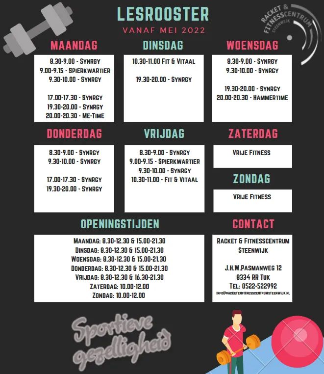 Ons Lesrooster en openingstijden #fitness #tennis #squash