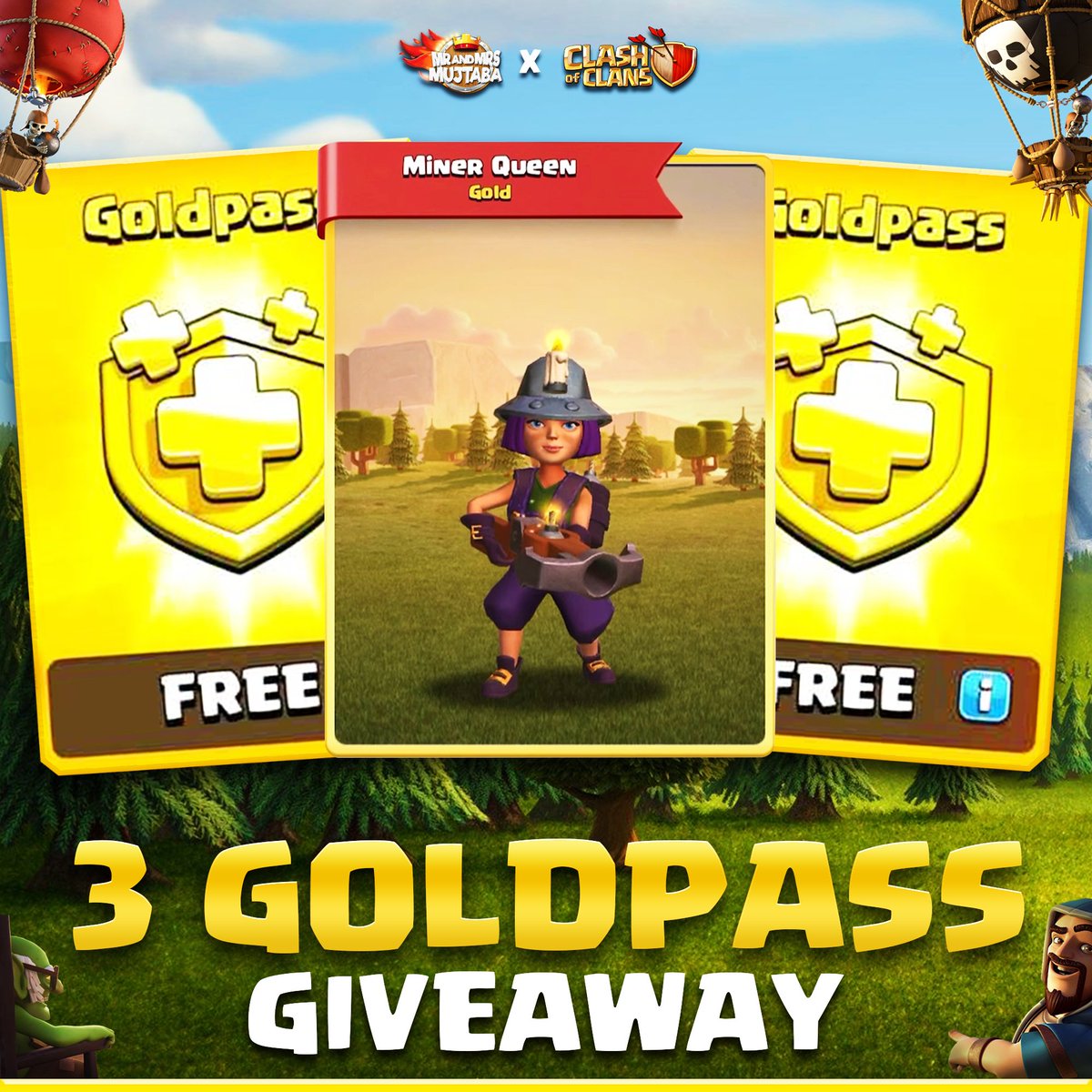 🎁 Gold Pass Giveaway 🎁

3x Gold Pass Giveaways! 🎉

How to Enter:

☑️ Follow 
☑️ Like &amp; Retweet 
☑️ Tag 2 Friends 

Winners will be announced in a week! Good Luck ☘️

#ClashOfClans  #GoldPassGiveaway  #BeTheChampion