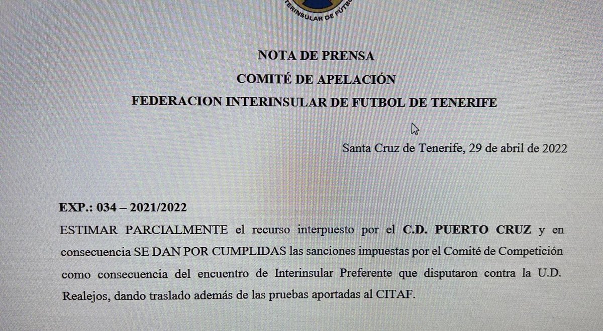 La ftf nos da la razón.  Pero... ¿Y el daño deportivo? ¿Cómo un Árbitro  que es capaz de redactar semejantes barbaridades no se le sancione?.