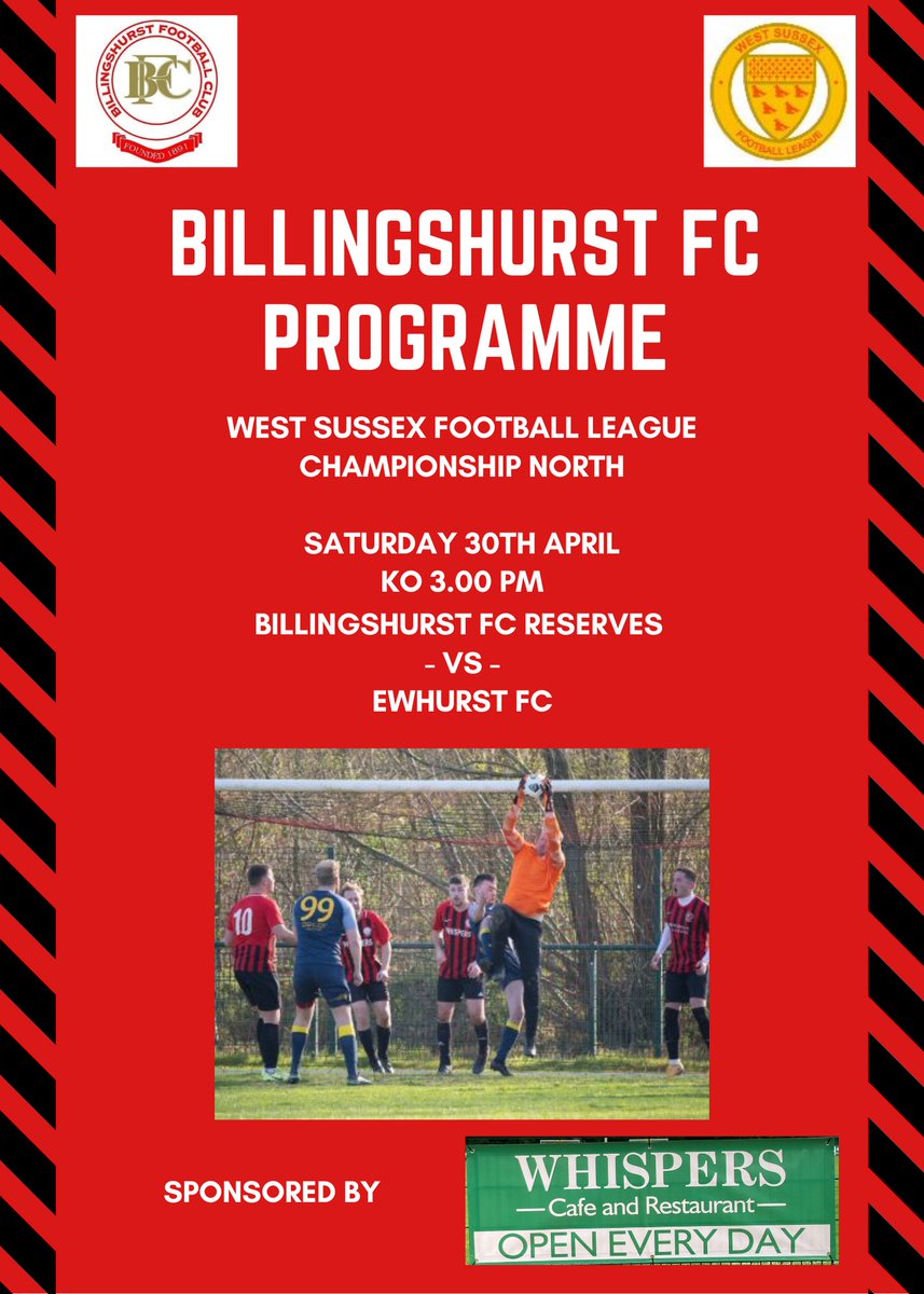 Billingshurst FC (@billingshurstfc) on Twitter photo Final game of the season for <a href="/Billingshurstfc/">Billingshurst FC</a> Reserves vs <a href="/EwhurstFc/">Ewhurst FC</a> so final <a href="/WestSussexFL/">West Sussex F.L.</a> programme for the season.  This weeks player profile is <a href="/JackSizzey7/">Jack Sizzey-Carter</a>. 
Available for download via billingshurstfc.co.uk or via tinyurl.com/9bz5txrr Final game of the season for <a href="/Billingshurstfc/">Billingshurst FC</a> Reserves vs <a href="/EwhurstFc/">Ewhurst FC</a> so final <a href="/WestSussexFL/">West Sussex F.L.</a> programme for the season.  This weeks player profile is <a href="/JackSizzey7/">Jack Sizzey-Carter</a>. 
Available for download via billingshurstfc.co.uk or via tinyurl.com/9bz5txrr