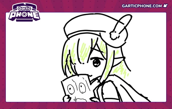 Garticphoneやっぱ面白いよね神ゲーだわー人多くいるのが前提なるけど!
クラバト終わりにクラン内でやってたよ!Garticphoneで遊ぶ人プリ猫にあつまれ～(宣伝)
↓今回描いた絵 パロ多めデシタネ 