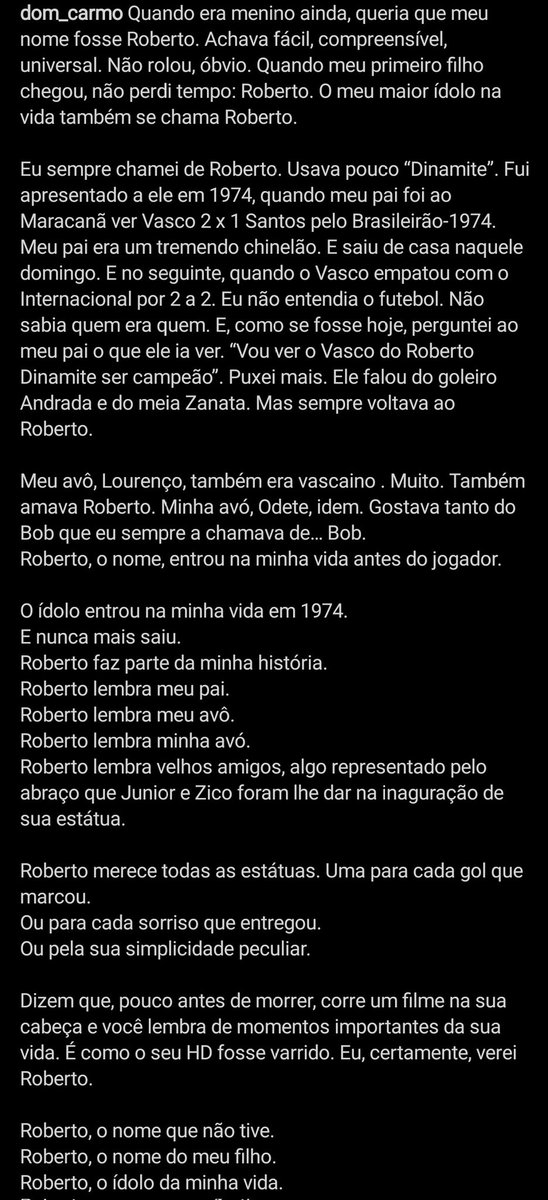 O Lédio Carmona é muito Vasco! Texto sensacional sobre o Roberto Dinamite. 👏👏👏👏